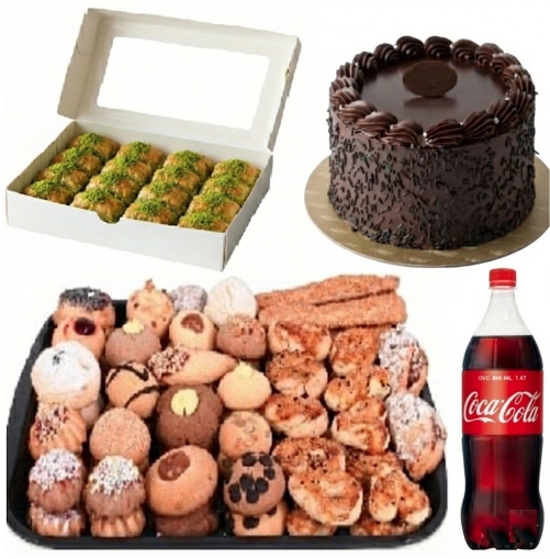 2-3 Kişilik Çikolatalı Yaş Pasta + Kuru Pasta + Fıstıklı Baklava Menü